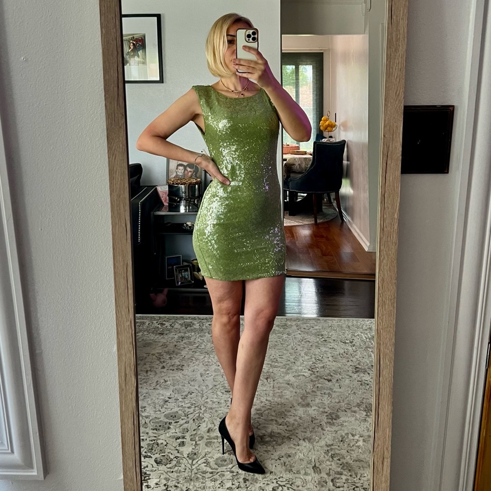 Alice + Olivia Green Sequin Sheath Mini Dress